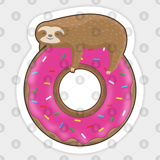 Cute baby sloth sleeping on a donut Sticker by M Humor